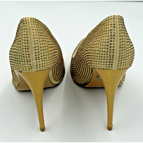 Lauren Lorraine Dori Pump Heels Bronze Gold Crystals Pointed Toe Size 9.5 New - Picture 5 of 10